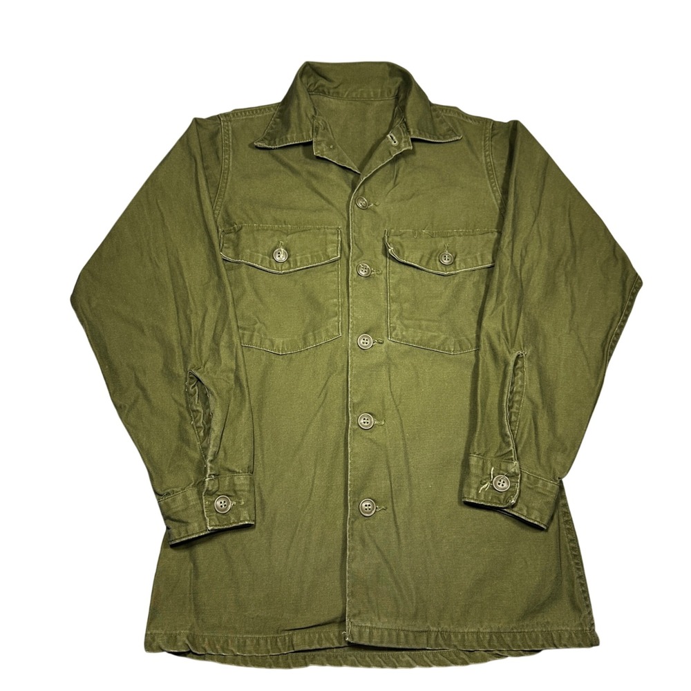 VTG 1966 US Military OG-107 Cotton Sateen Utility Shirt Olive Green DSA-100-1351